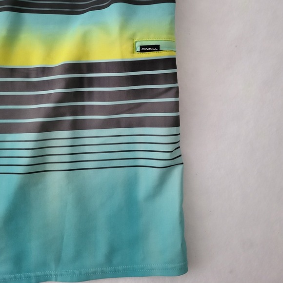 O'Neill Hyperfreak Board Shorts Men's Size 40 Gray Aqua Blue Stripe Swim Trunks - Picture 5 of 10